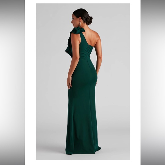 Formal One-Shoulder Ruffle Dress - Picture 2 of 9